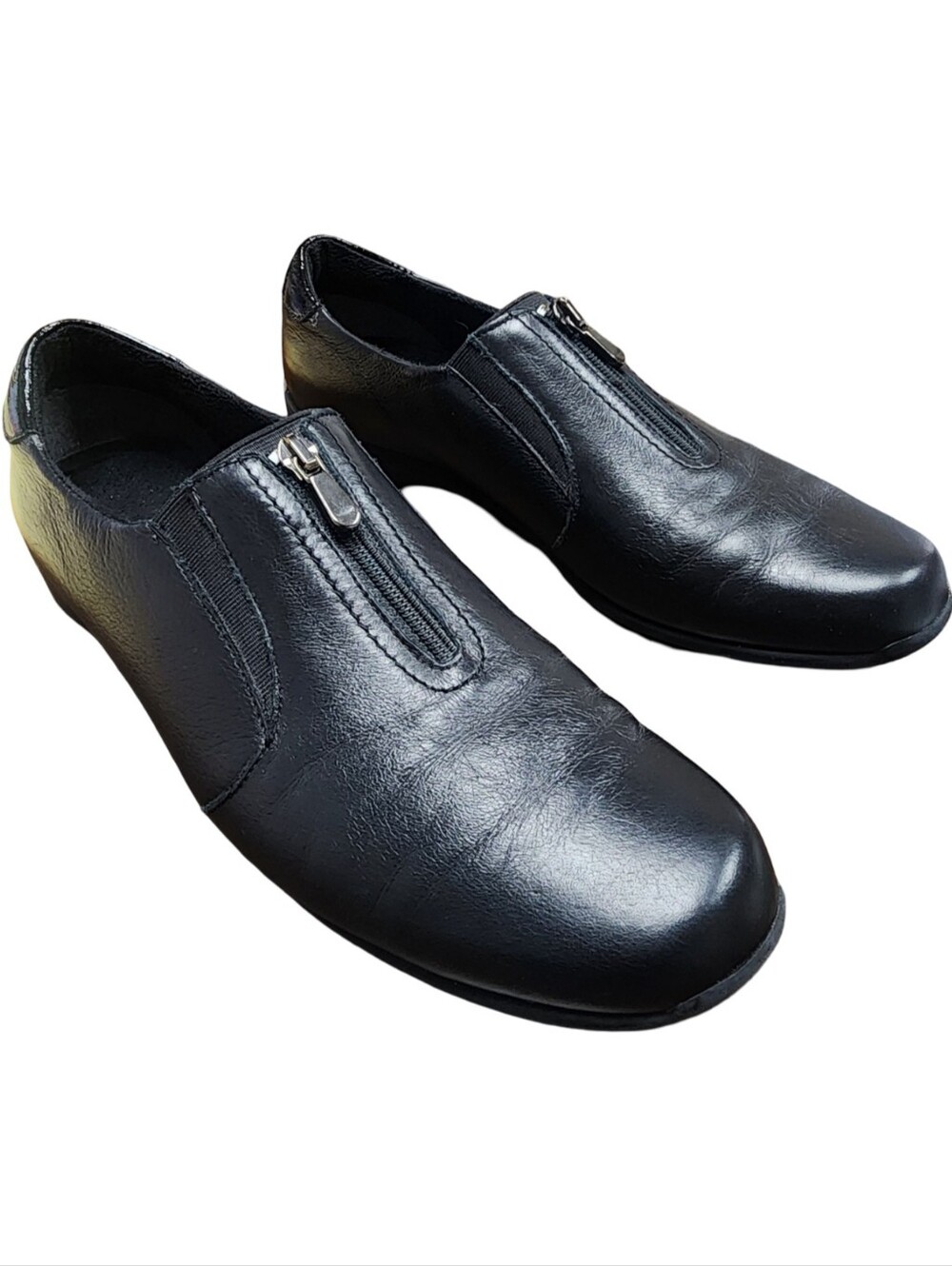 MUNRO Berkley Black Leather Front Zip Comfort Loafers Shoes 9.5 M